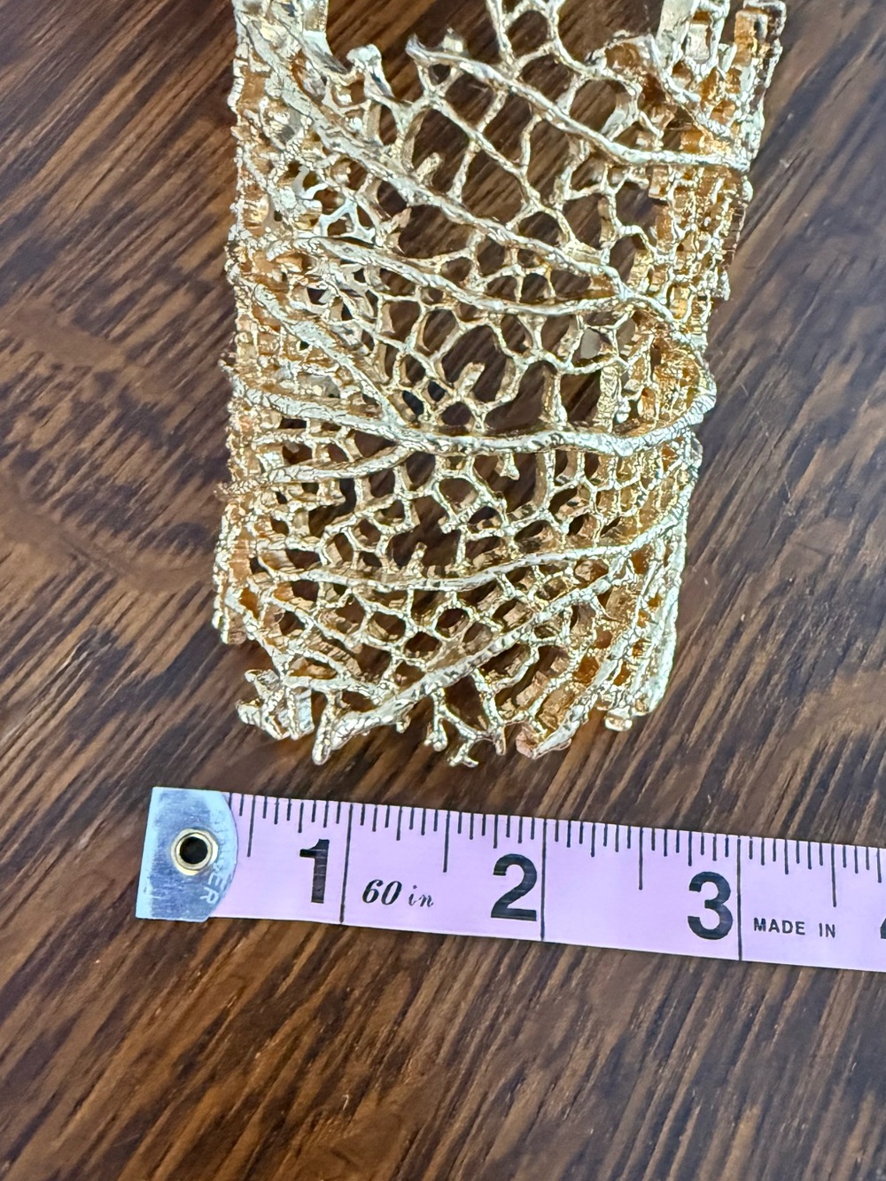 Gold Coral Lace Statement Cuff Bracelet - Picture 2 of 7